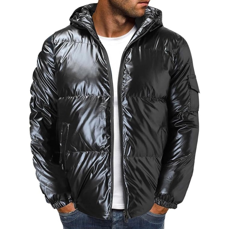 JACKETW Men's Hooded Thick Warm Cotton Colour Padded Shiny Jacket -ZH124