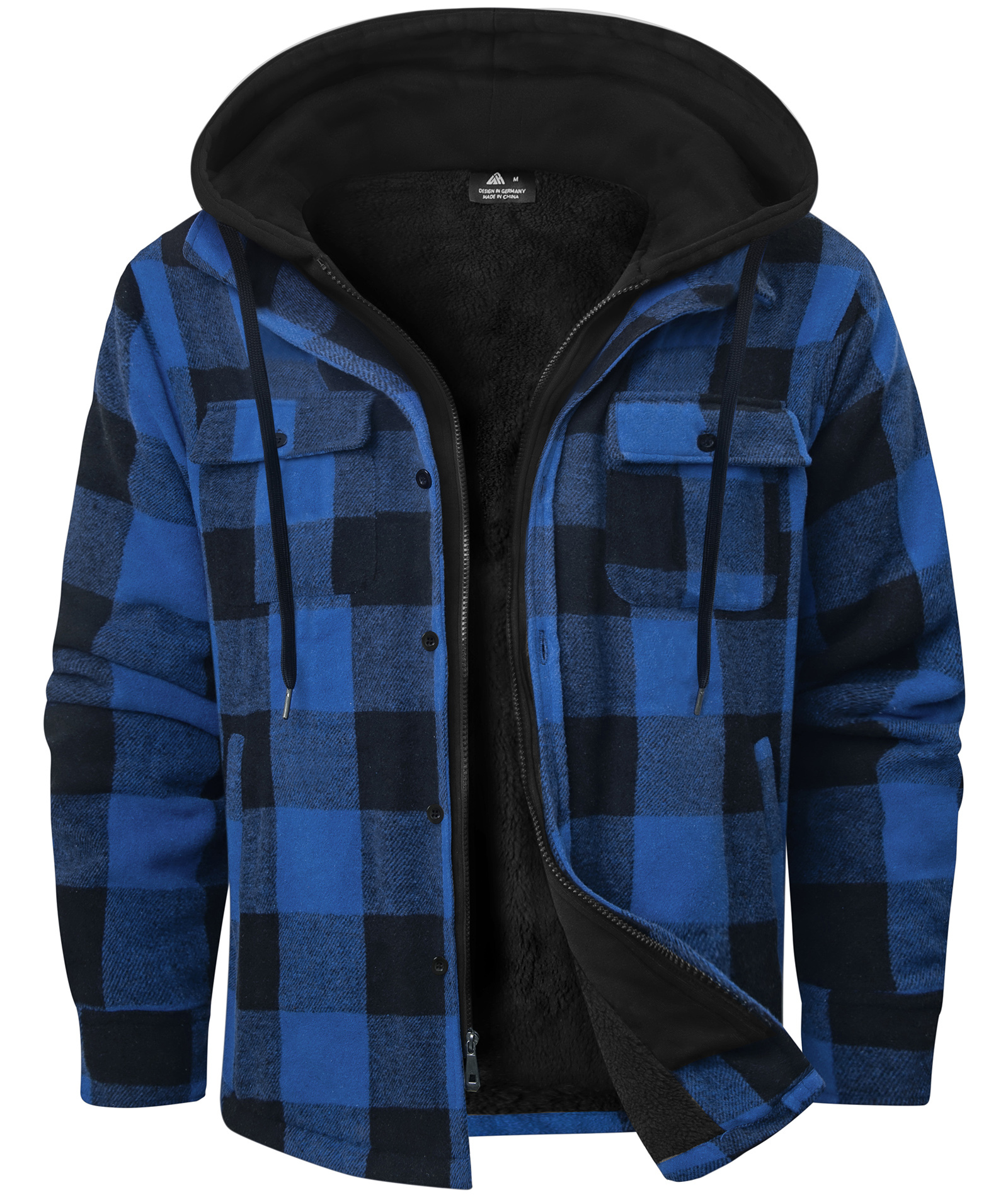 Men's Full Zipper Long Sleeve Fleece Plaid Hoodie-CUMJA04083