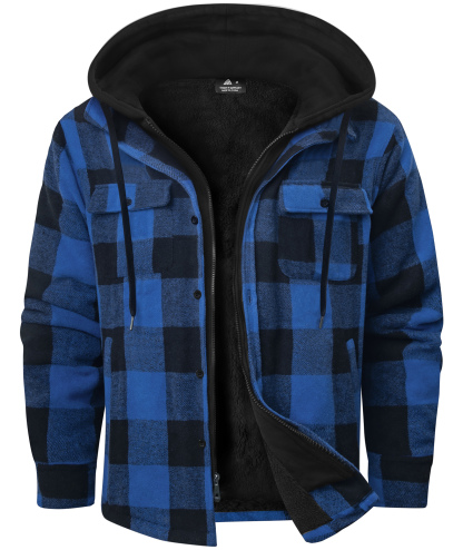 Men's Full Zipper Long Sleeve Fleece Plaid Hoodie-CUMJA04083
