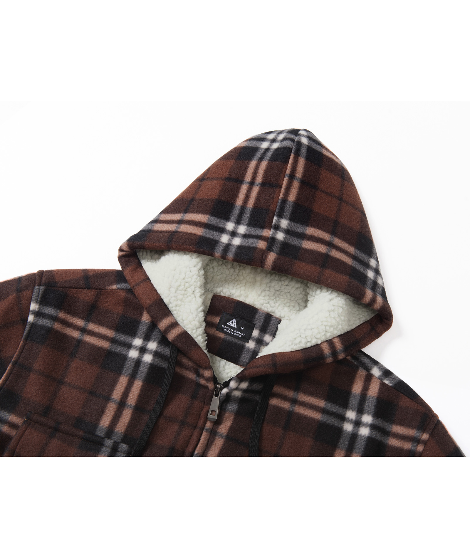 Men's Long Sleeve Full Zipper Fleece Plaid Hoodie-CFMGF00001