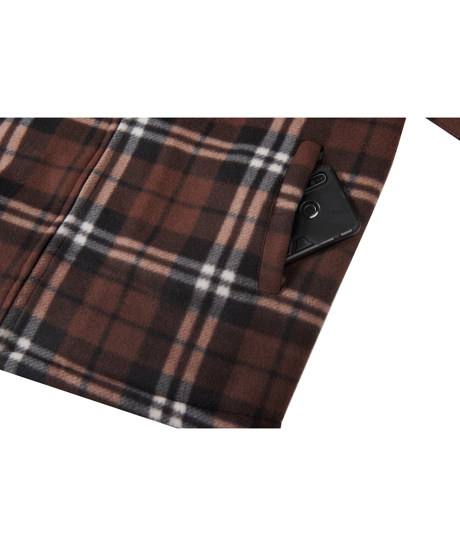 Men's Long Sleeve Full Zipper Fleece Plaid Hoodie-CFMGF00001
