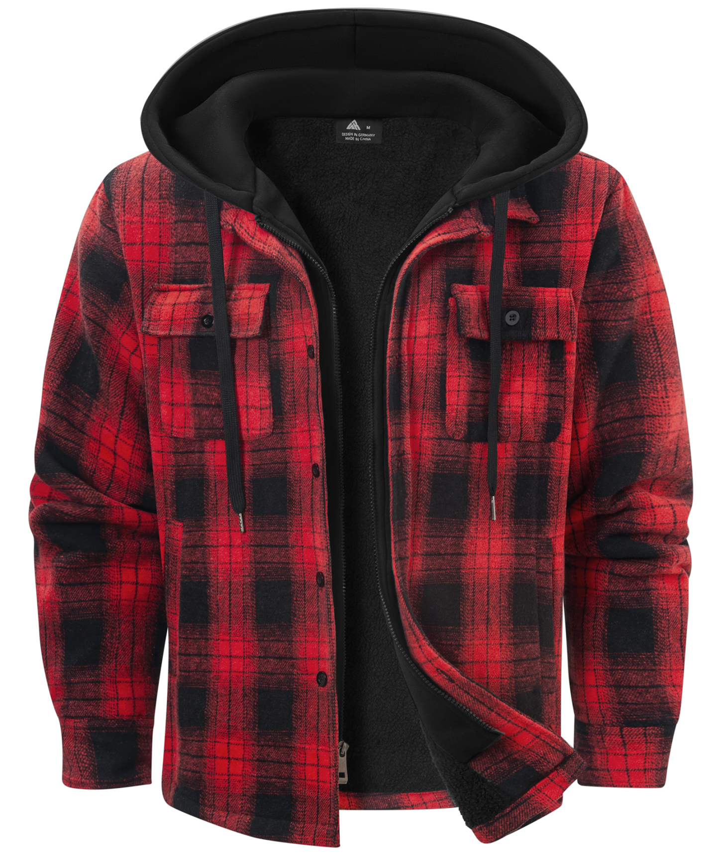Men's Full Zipper Long Sleeve Fleece Plaid Hoodie-CUMJA04083