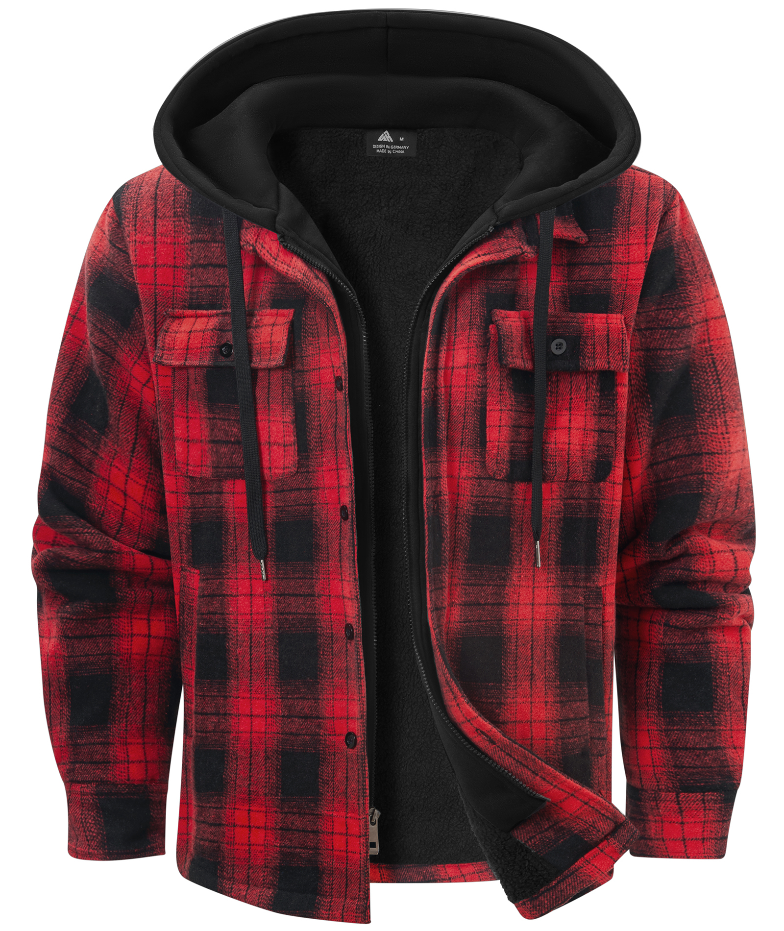 Men's Full Zipper Long Sleeve Fleece Plaid Hoodie-CUMJA04083