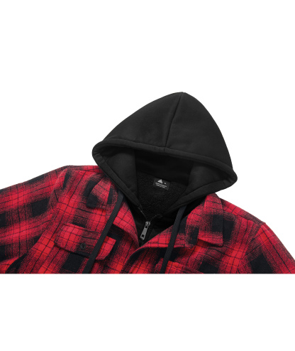 Men's Full Zipper Long Sleeve Fleece Plaid Hoodie-CUMJA04083