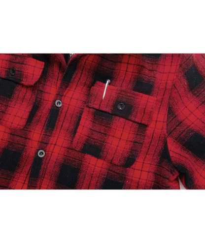 Men's Full Zipper Long Sleeve Fleece Plaid Hoodie-CUMJA04083