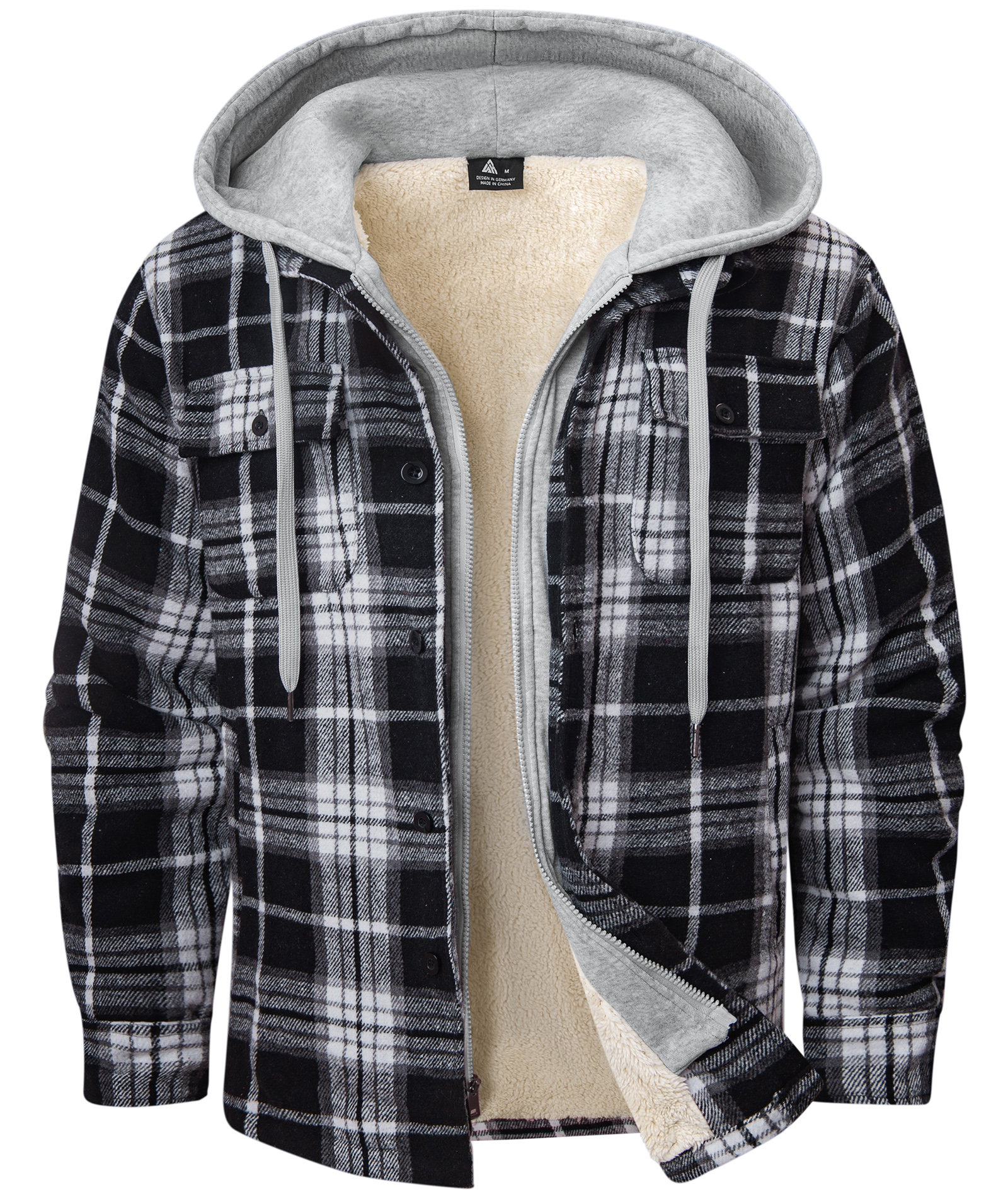 Men's Full Zipper Long Sleeve Fleece Plaid Hoodie-CUMJA04083