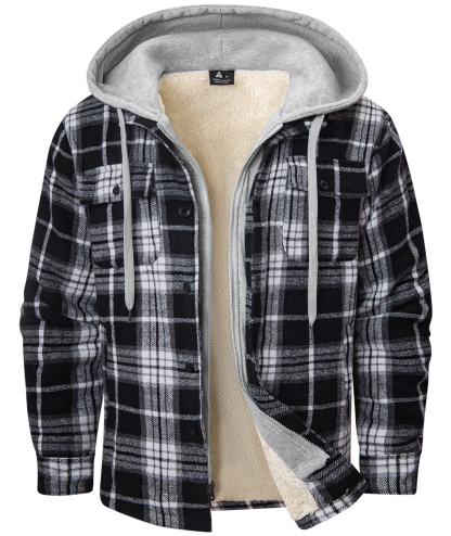 Men's Full Zipper Long Sleeve Fleece Plaid Hoodie-CUMJA04083