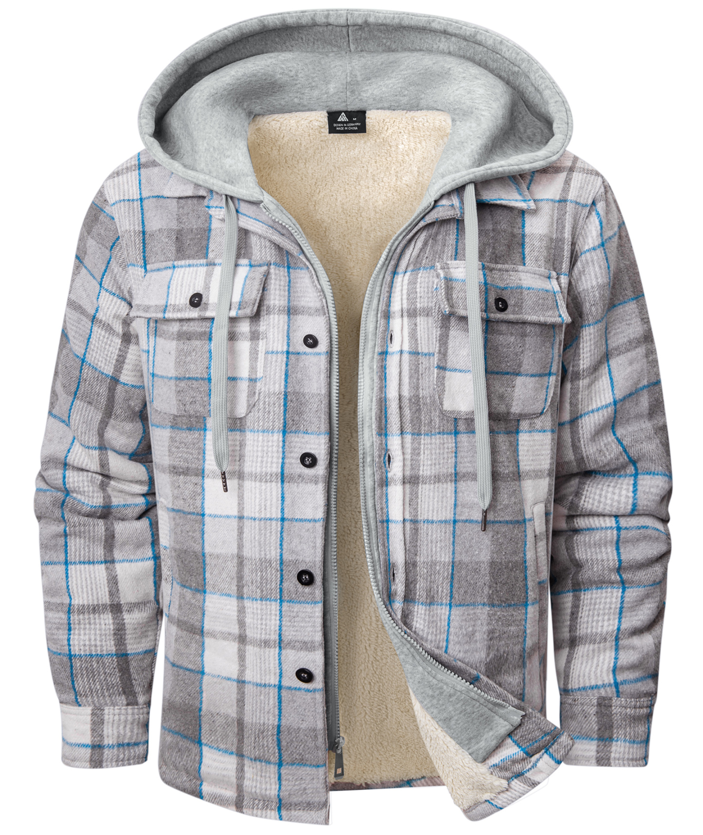 Men's Full Zipper Long Sleeve Fleece Plaid Hoodie-CUMJA04083
