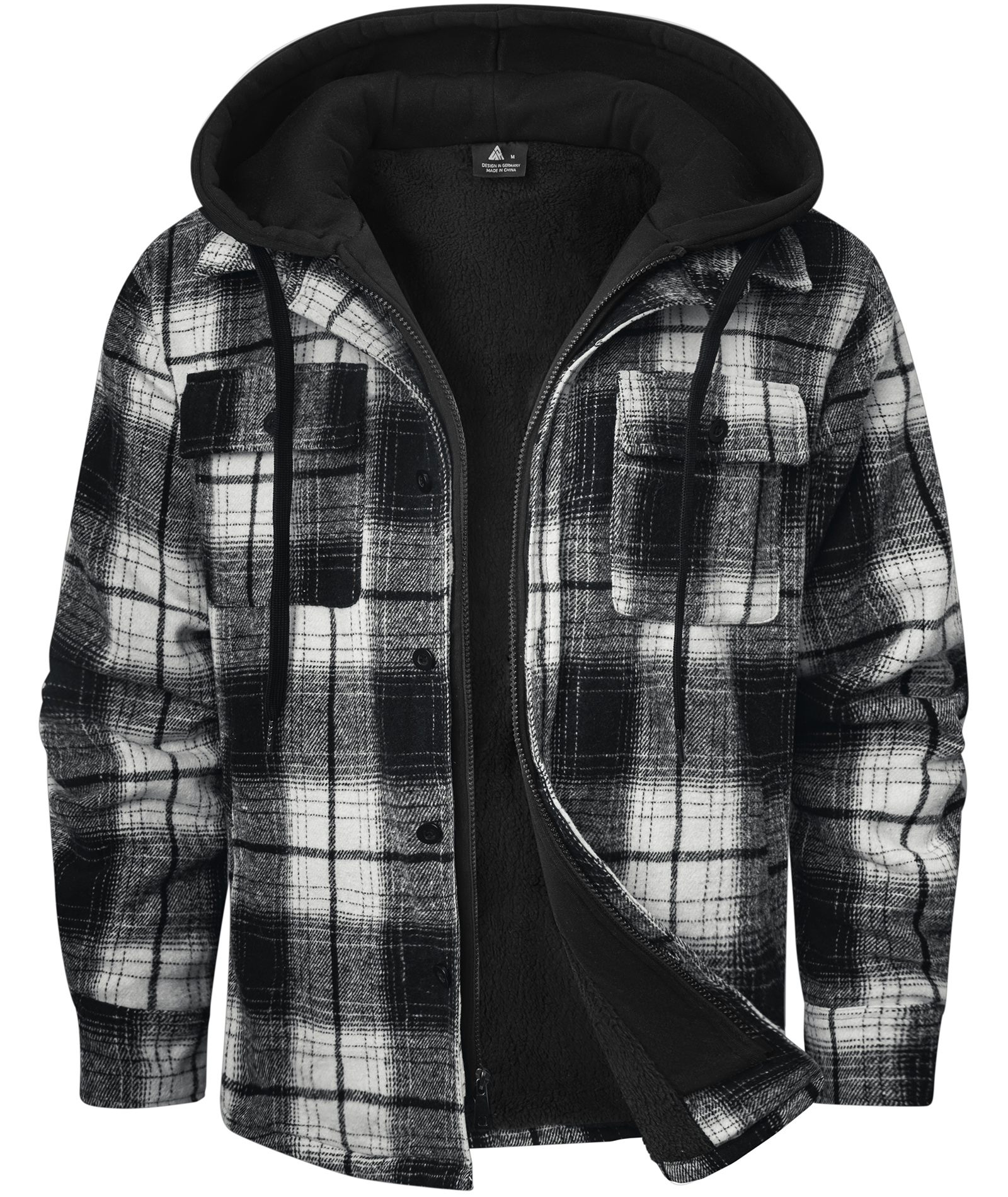 Men's Full Zipper Long Sleeve Fleece Plaid Hoodie-CUMJA04083