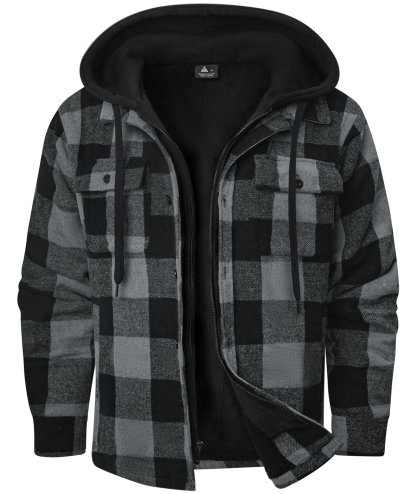 Men's Full Zipper Long Sleeve Fleece Plaid Hoodie-CUMJA04083