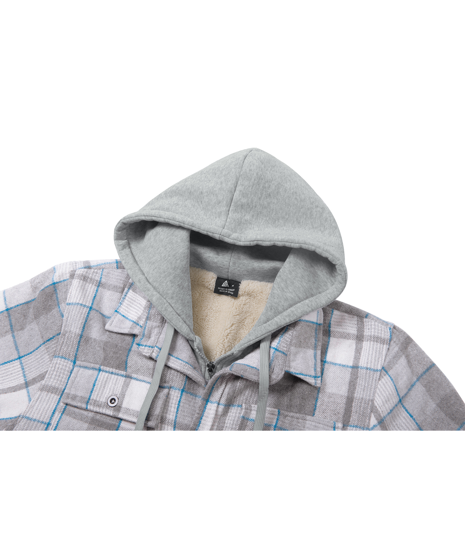 Men's Full Zipper Long Sleeve Fleece Plaid Hoodie-CUMJA04083