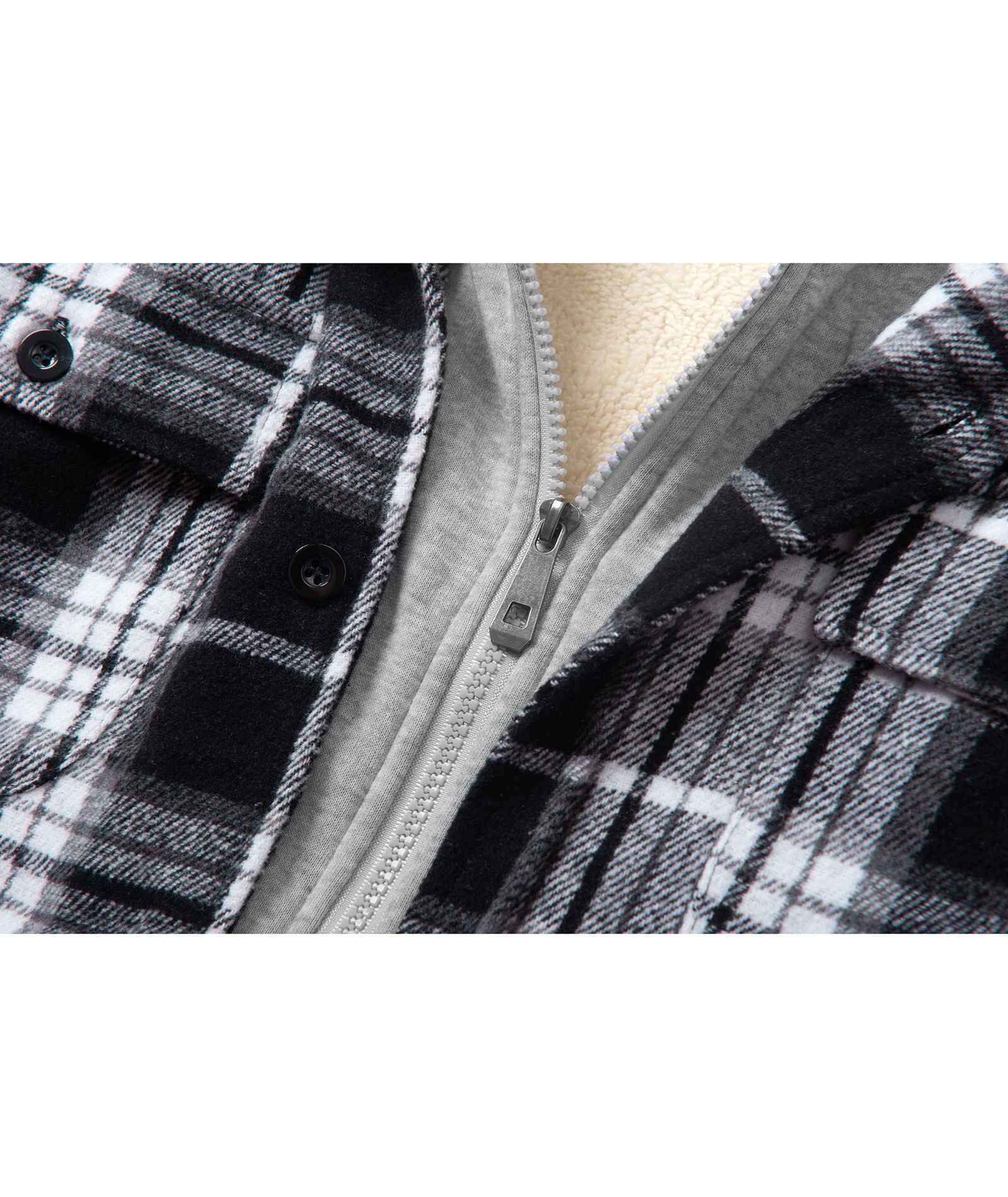 Men's Full Zipper Long Sleeve Fleece Plaid Hoodie-CUMJA04083