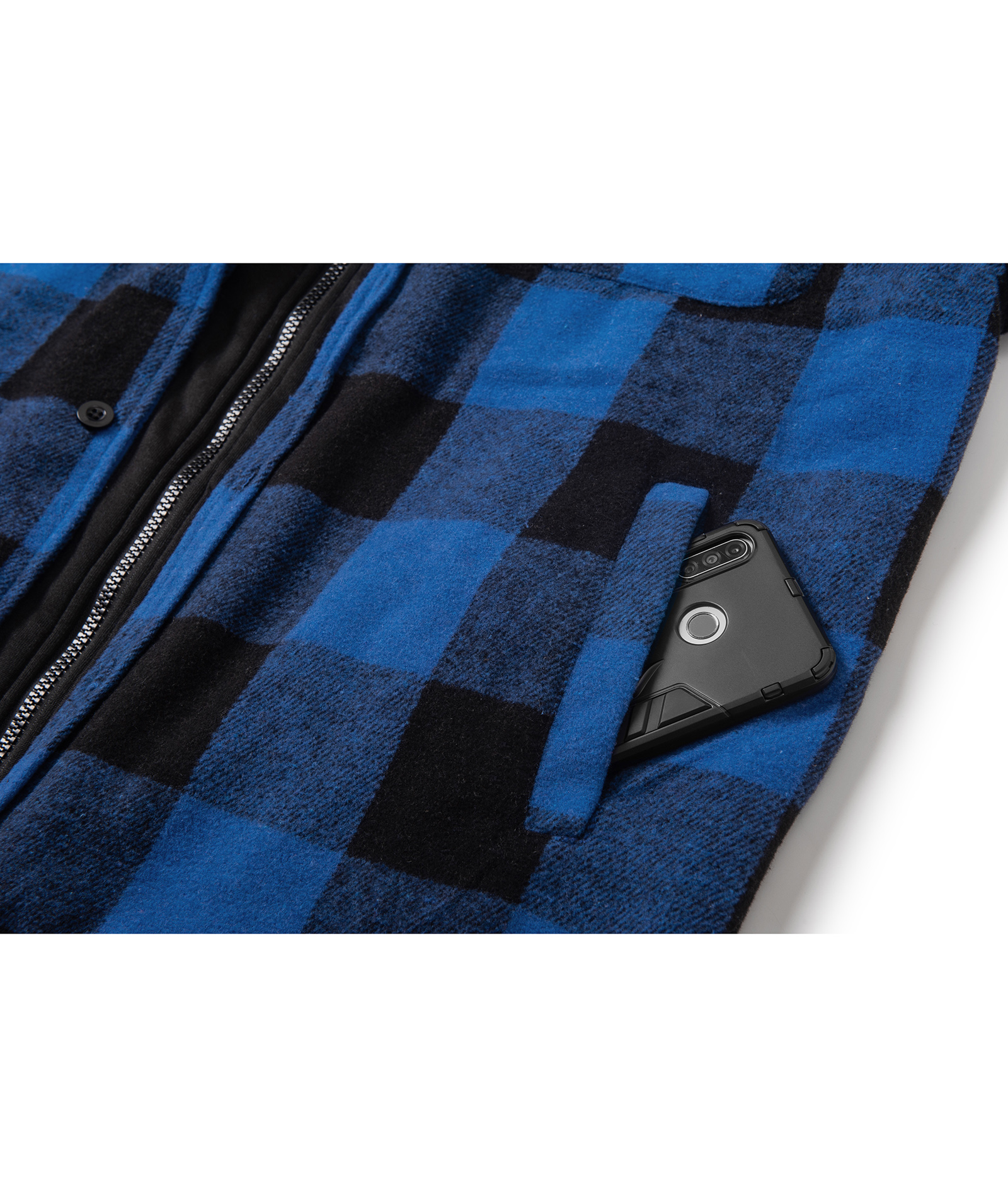 Men's Full Zipper Long Sleeve Fleece Plaid Hoodie-CUMJA04083