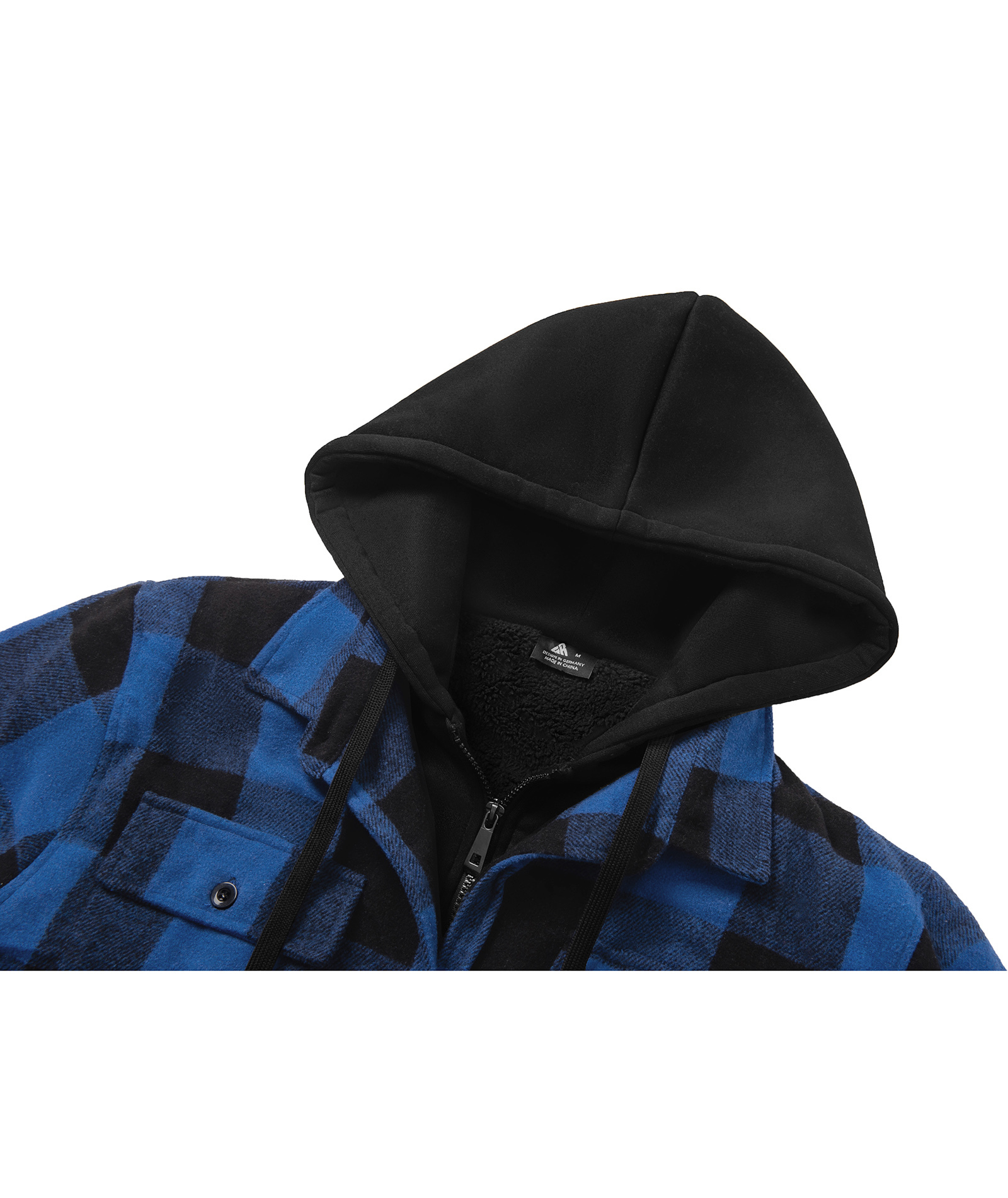 Men's Full Zipper Long Sleeve Fleece Plaid Hoodie-CUMJA04083