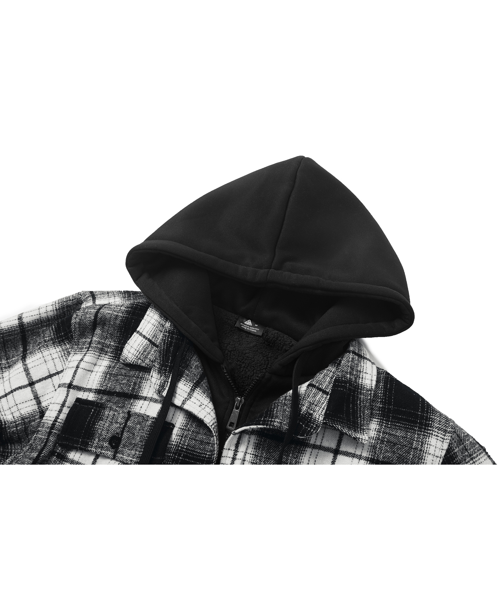 Men's Full Zipper Long Sleeve Fleece Plaid Hoodie-CUMJA04083