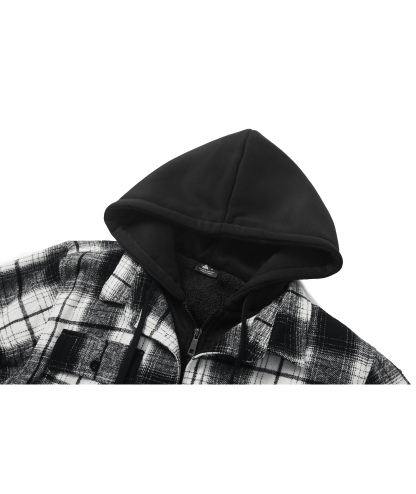 Men's Full Zipper Long Sleeve Fleece Plaid Hoodie-CUMJA04083
