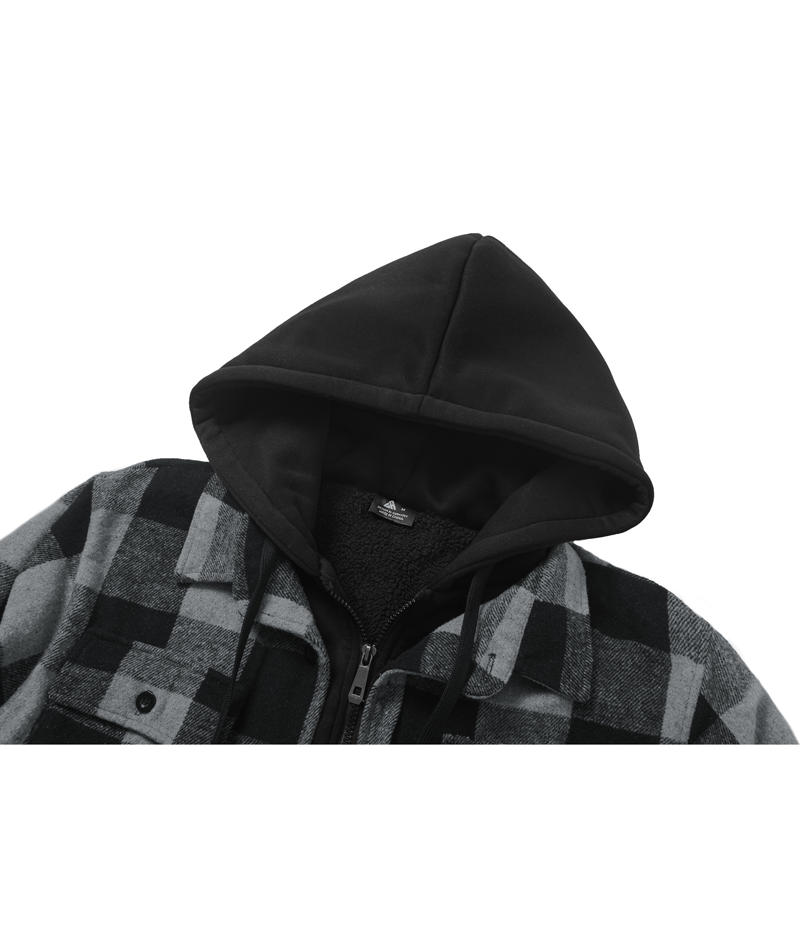 Men's Full Zipper Long Sleeve Fleece Plaid Hoodie-CUMJA04083