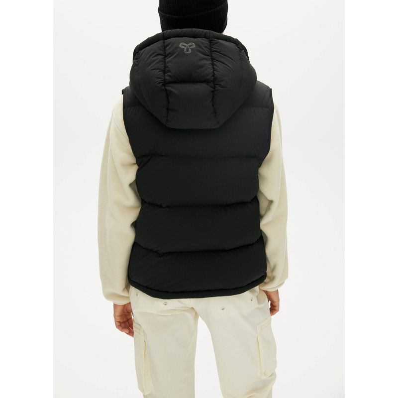 JACKETW Women Black Leather Sleeveless Hoodie Jacket -v015