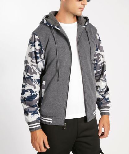 Men's Long Sleeve Full Zipper Fleece Hoodie-AHDX100025