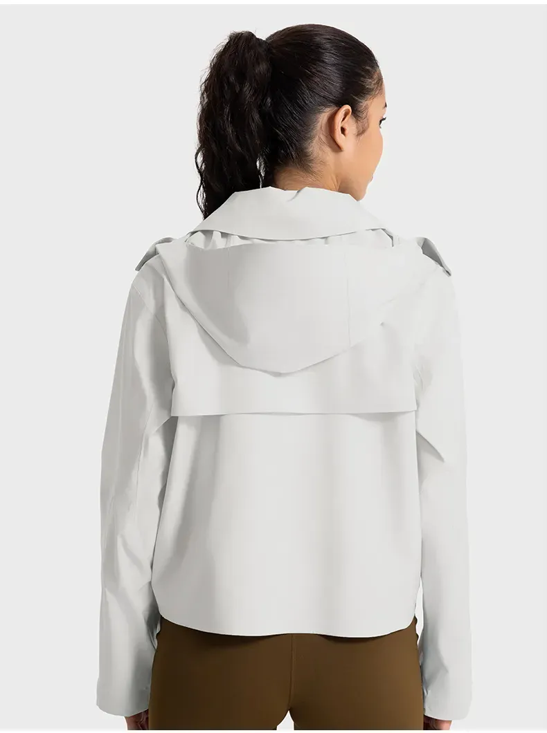 JACKETW Women Windproof Waterproof Short Windbreaker Women's Fashion Versatile Sports Hooded-DAW045