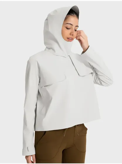 JACKETW Women Windproof Waterproof Short Windbreaker Women's Fashion Versatile Sports Hooded-DAW045