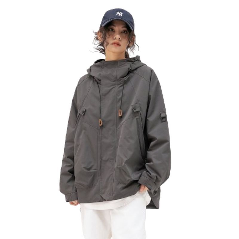 JACKETW Women's Lightweight Outdoor Windbreaker Solid Zipper Loose Jacket- ZH113