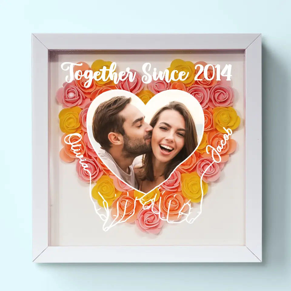 Custom Photo We Can Only Learn To Love By Loving - Couple Personalized Custom Flower Shadow Box