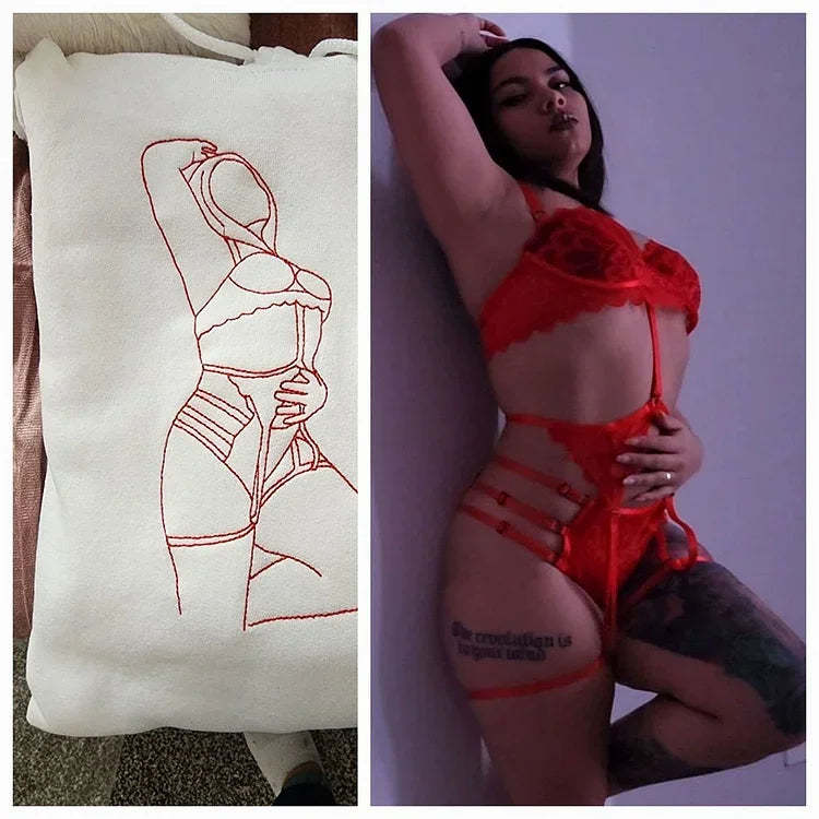 Custom Embroidered Sweatshirt – Personalized Sexy Portrait Gift for Him 💕🔥