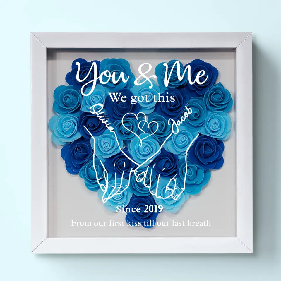 Never Above You, Never Below You. Always Beside You - Couple Personalized Custom Flower Shadow Box