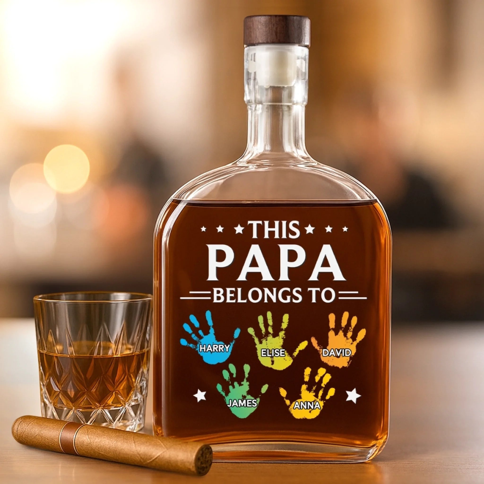 This Papa Is Powered By Love - Family Personalized Custom Whiskey Bottle - Father's Day, Gift For Dad, Grandpa