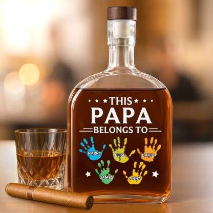 This Papa Is Powered By Love - Family Personalized Custom Whiskey Bottle - Father's Day, Gift For Dad, Grandpa
