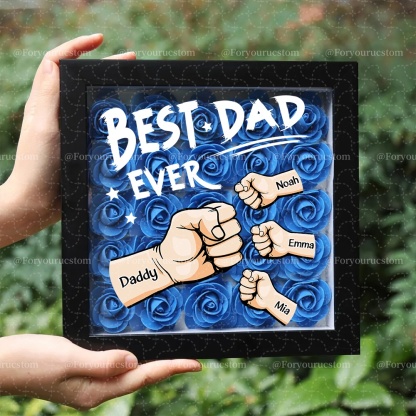 Best Dad Ever - Personalized Dad & Grandpa Flower Shadow Box with Names