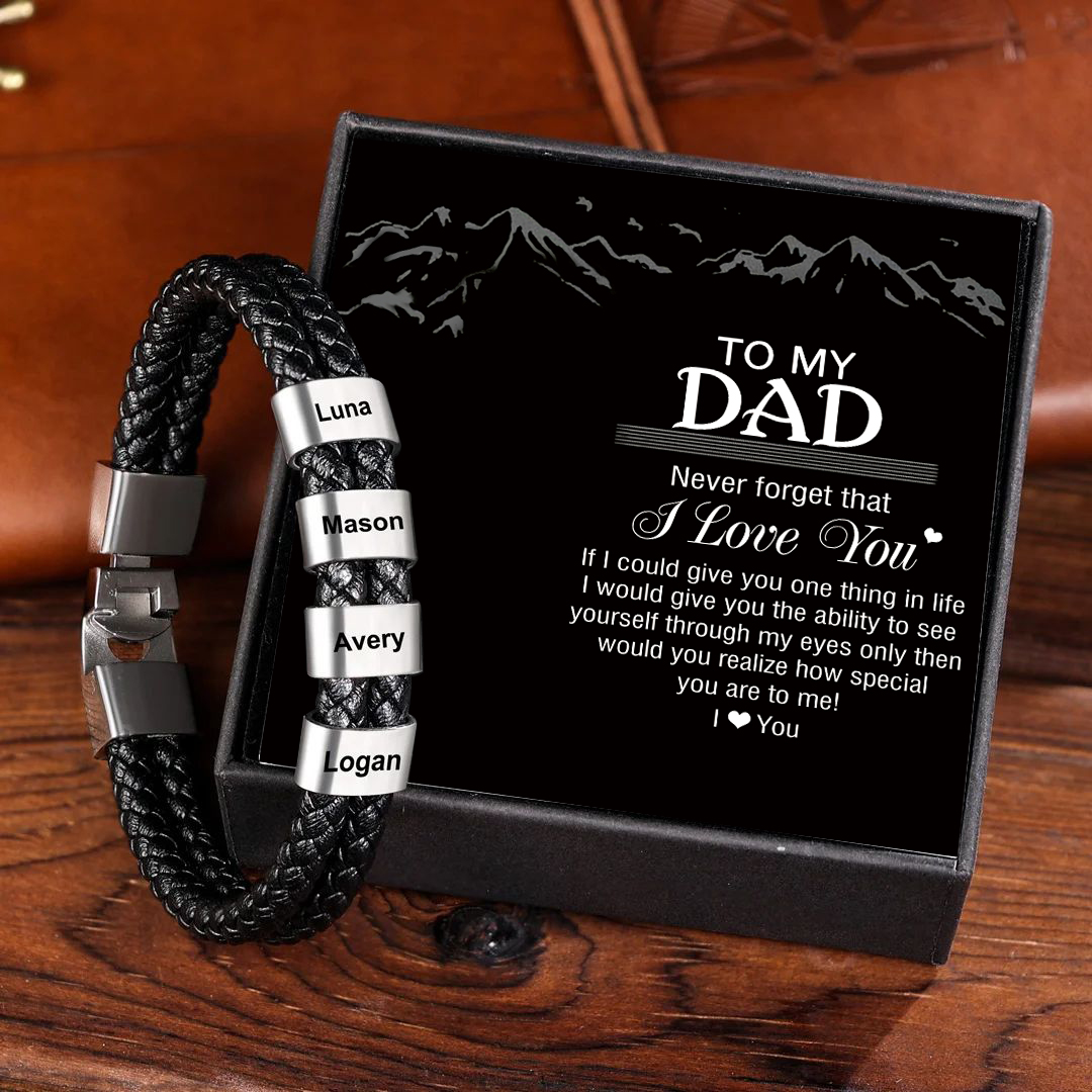 Personalised Braided Leather Bracelet Engraved 1 Name Men's Bracelet Gifts For Him
