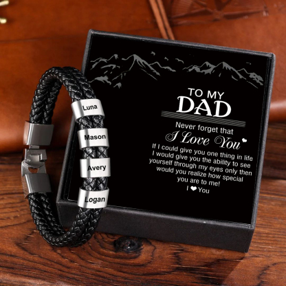 Personalised Braided Leather Bracelet Engraved 1 Name Men's Bracelet Gifts For Him