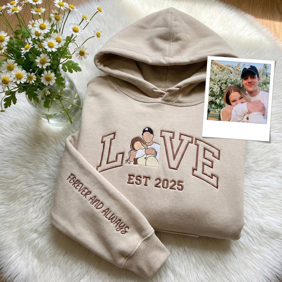 Valentine’s Day Custom Photo Embroidery Sweatshirt for Couples – Unique Romantic Gift