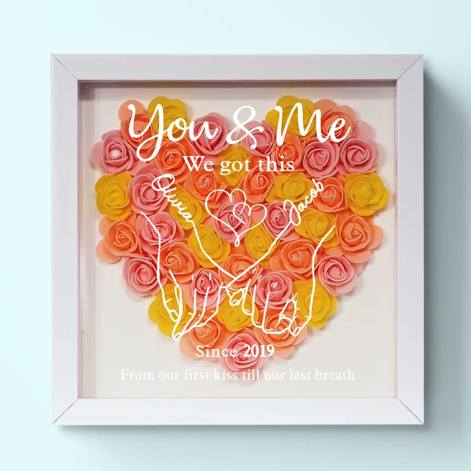 Never Above You, Never Below You. Always Beside You - Couple Personalized Custom Flower Shadow Box