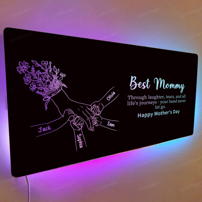 Custom Mom Holding Hands Mirror Light - Personalized Mother‘s Day Gifts with Choice of Bouquet for Mom