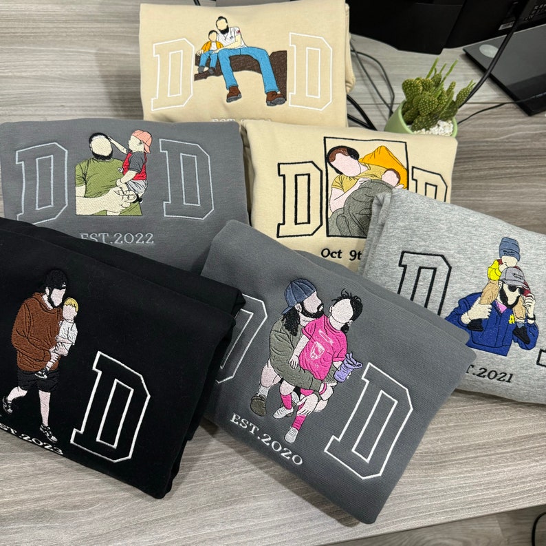 Custom Embroidered DAD Portrait Sweatshirt From Picture, Unique Fathers Day Gifts