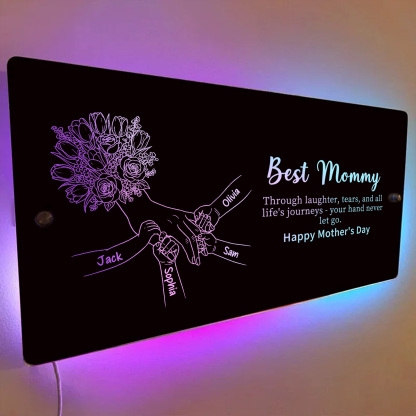 (Tulip & Rose) Personalized Mom Holding Hands Mirror Light - Custom Mother‘s Day Gifts for Mom