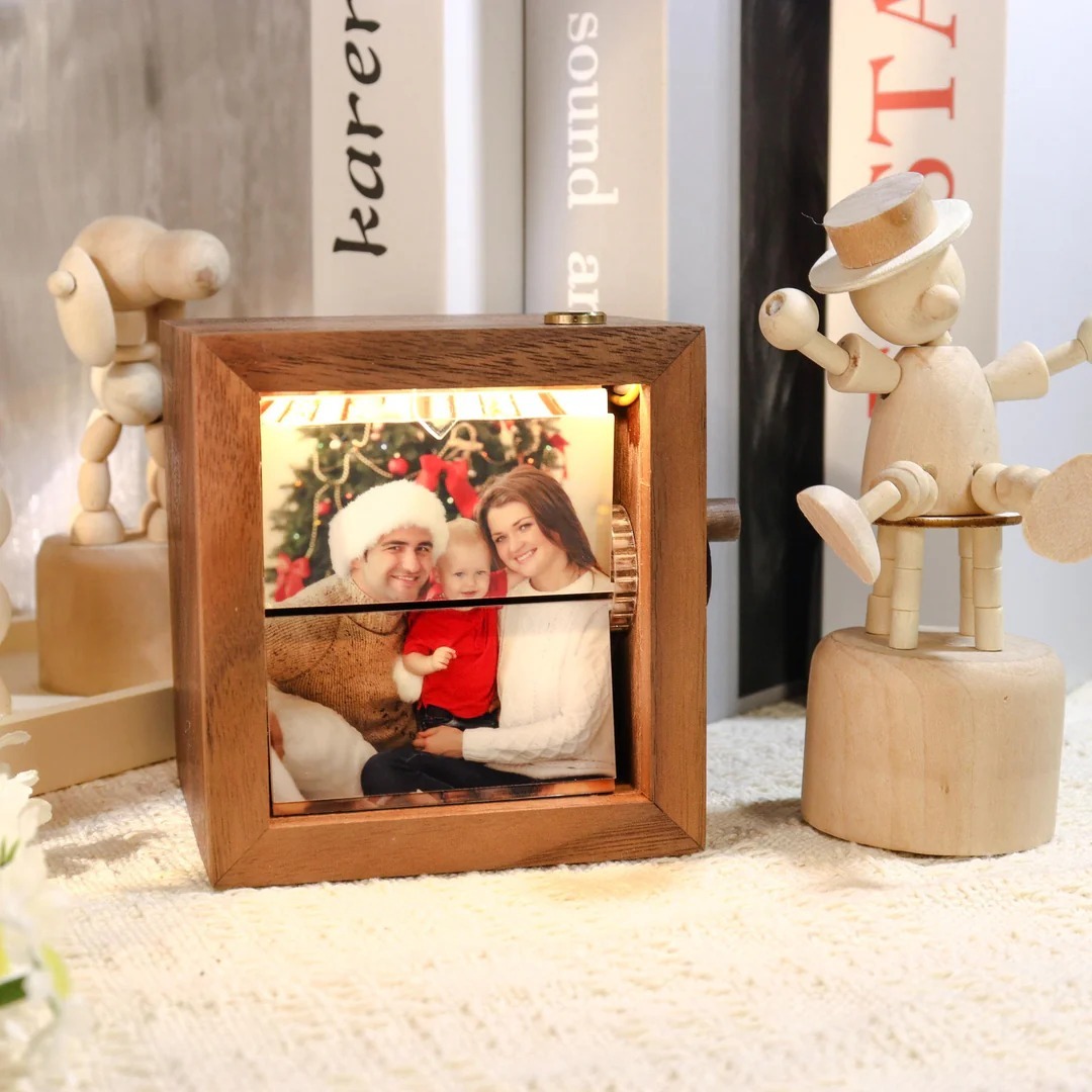 Custom Hand-Cranked Photo Flipbook Box with Light — Unique Family Christmas Gift