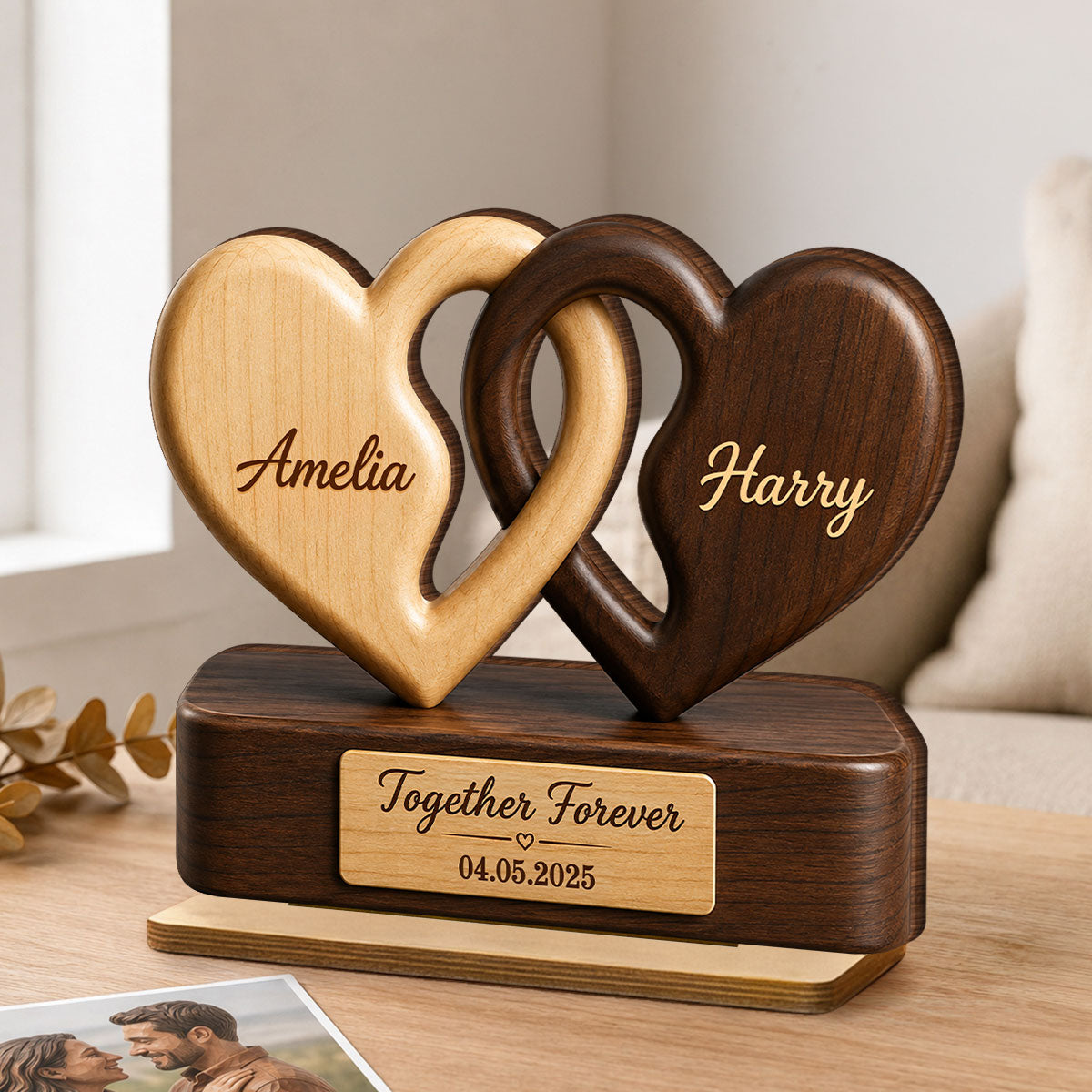 Interlocking Hearts – Personalized Couple Plaque, Custom Names & Date Keepsake Gift
