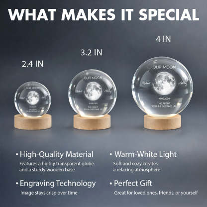 Personalized Moon Phase Crystal Ball Night Light - Custom Date Gift for Mom & Her - Unique Anniversary or Birthday Keepsake