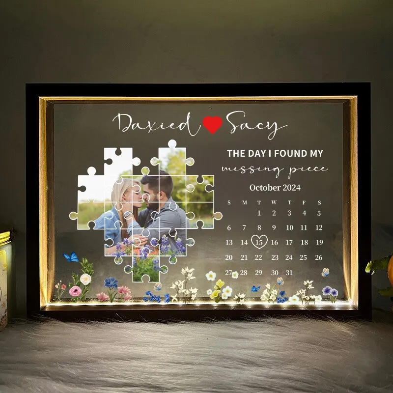 The Day I Found My Missing Piece Light Frame – Personalized Valentine's Day Gift for Couples