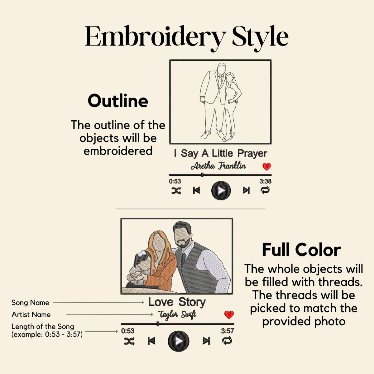 Custom Embroidered Music Lover Sweatshirt or Hoodie