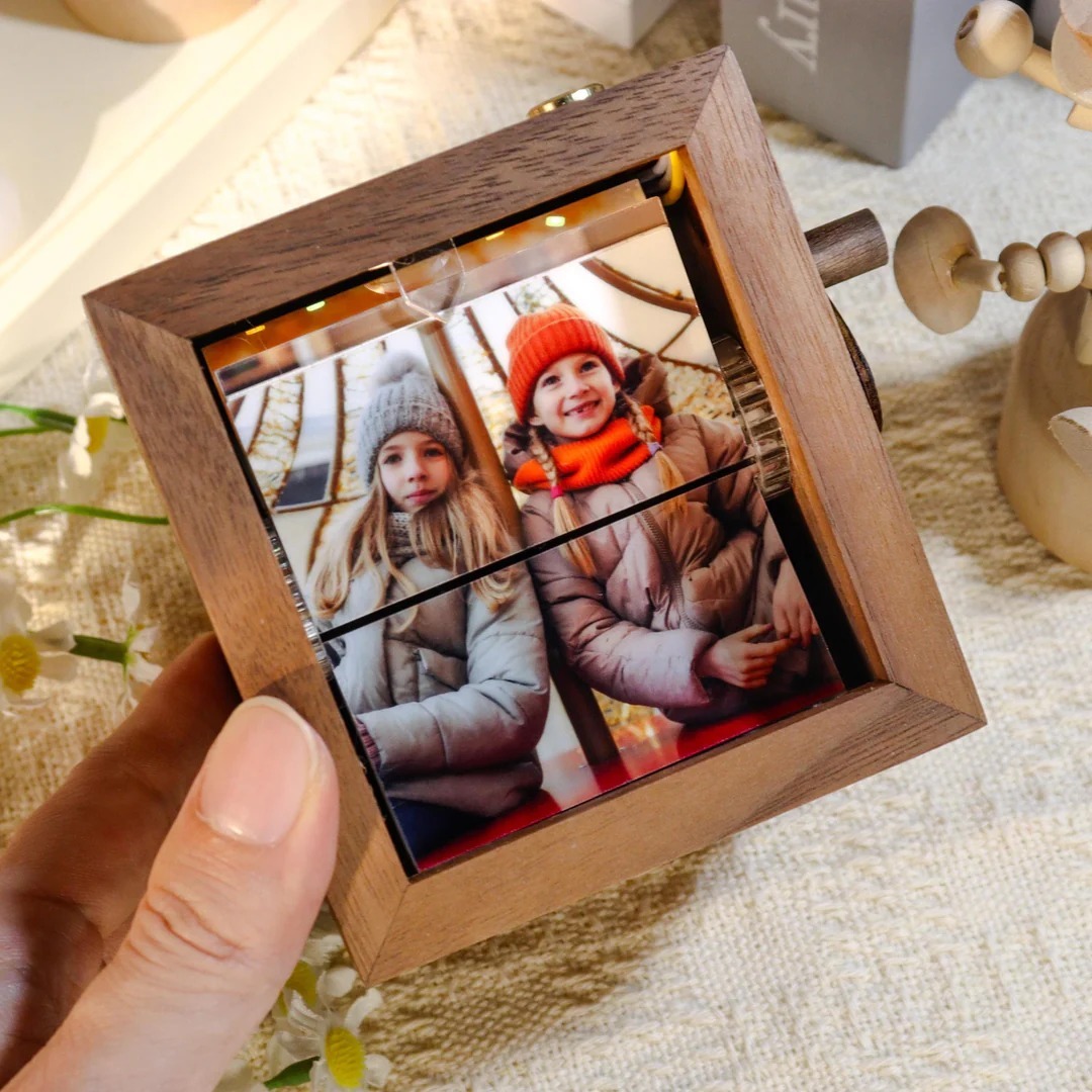 Custom Hand-Cranked Photo Flipbook Box with Light — Unique Family Christmas Gift