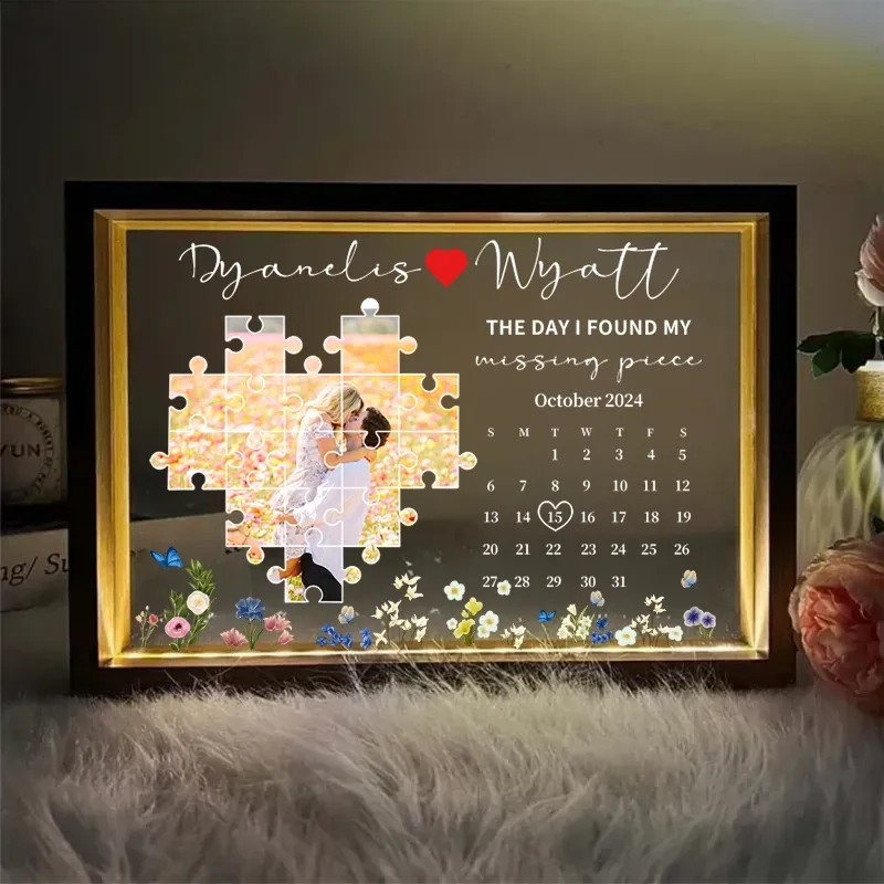 The Day I Found My Missing Piece Light Frame – Personalized Valentine's Day Gift for Couples