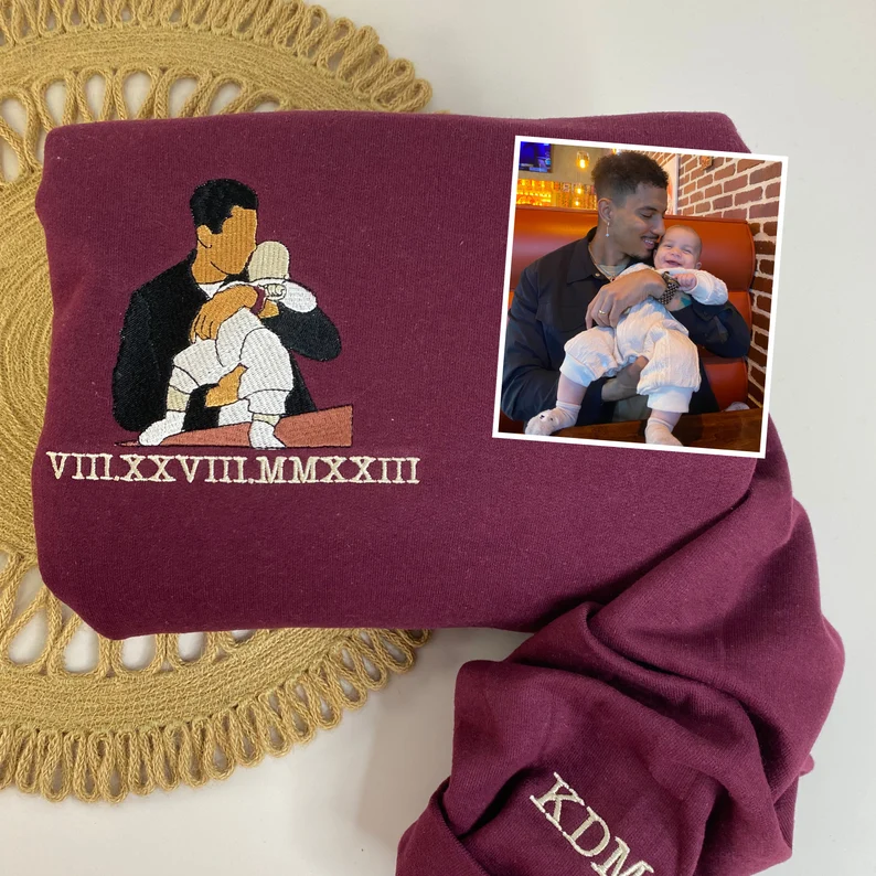 Custom Embroidered Portrait Sweatshirt – Personalized Photo & Roman Numerals