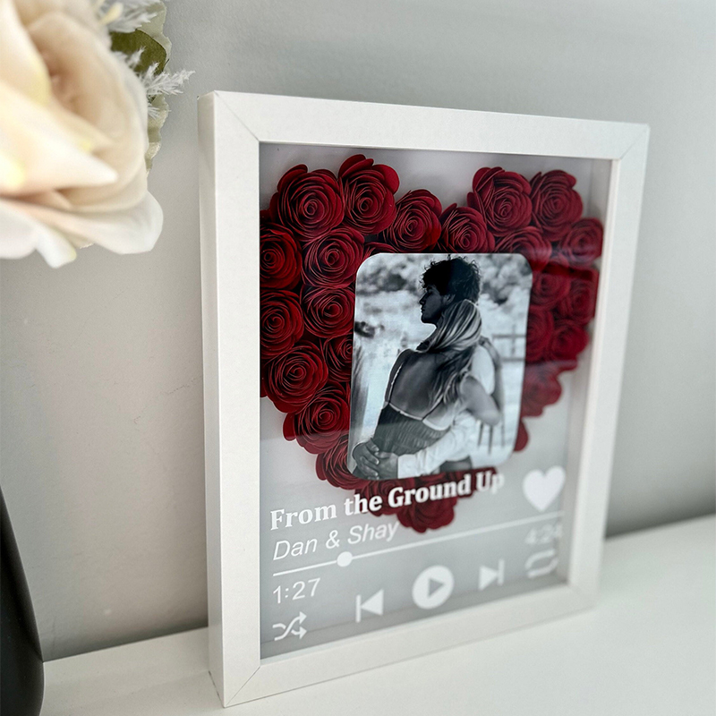 Personalized Roses Flower Shadow Box With Couple Photo For Wedding Anniversary Valentine's Day