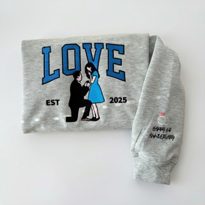 Personalized Embroidered Couple Photo Sweatshirt – LOVE Est. Year, The Perfect Valentine’s Gift