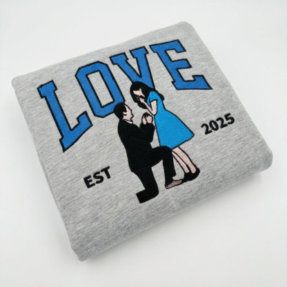 Personalized Embroidered Couple Photo Sweatshirt – LOVE Est. Year, The Perfect Valentine’s Gift